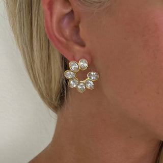 Serena Earrings with oval-cut clear crystals in a gold-tone floral stud design