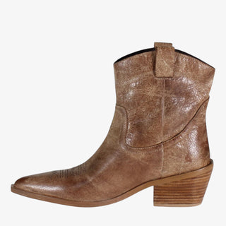 Brown leather ankle boot on a white background