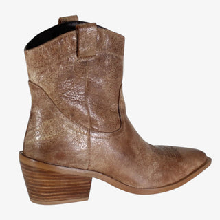 Brown leather cowboy boot on a white background