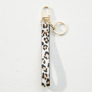 Genuine Leather Wristlet Keychain with gold hardware and animal print design