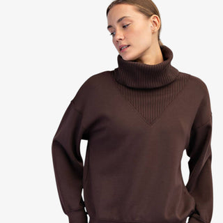 Modal Espresso Luxe Turtleneck in rich brown with ribbed neckline and relaxed fit