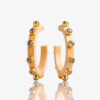 Resin hoop earrings with gold rhinestone accents in camel