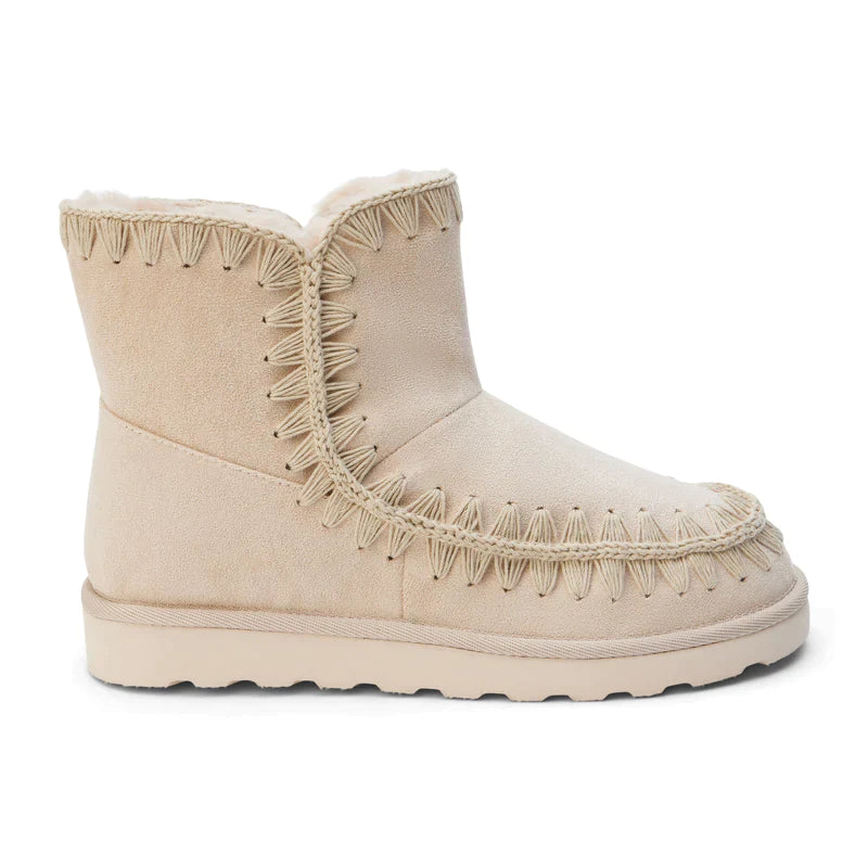 Vegan friendly Matisse Tahoe bootie in natural color with faux fur lining, stylish stitching details for a chic and cruelty-free footwear option.