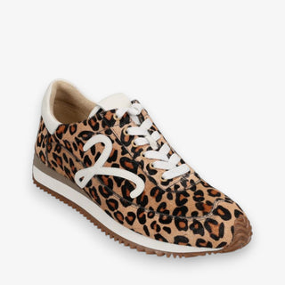 Leopard print sneaker with white laces on a light gray background for a chic everyday look