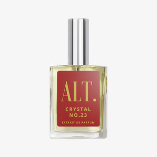 Perfume bottle with red label and 'ALT.' branding on a white background