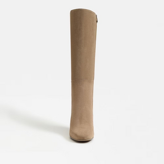 Tan knee-high boot on a white background