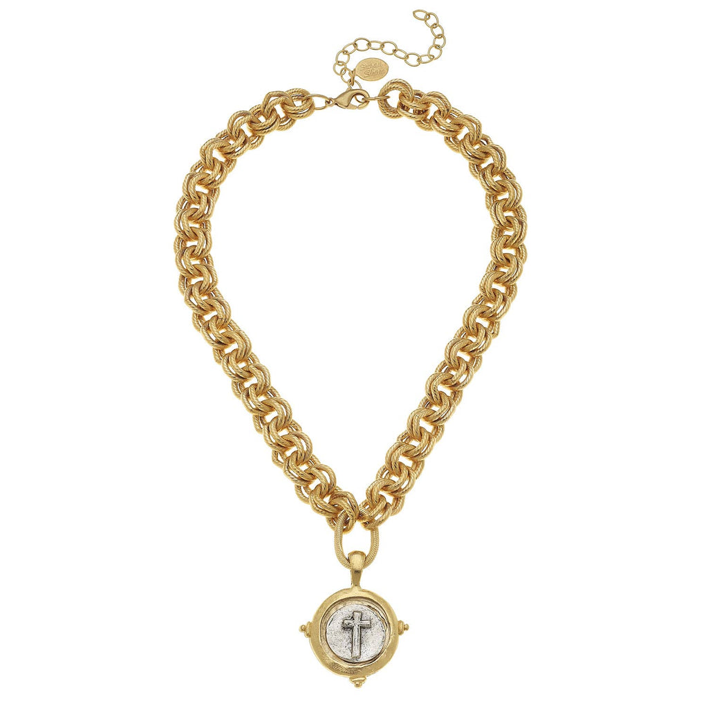 Susan Shaw Gold and Silver Italian Intaglio Cross Necklace