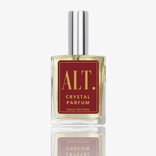 Alt Crystal Parfum bottle on a white background with a reflection