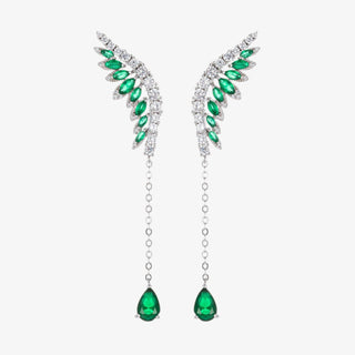 Fleet emerald crystal drop earrings with silver marquise details and dangling teardrop gemstones
