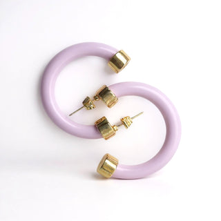 Lavender mini hoops with gold detailing cap ends 