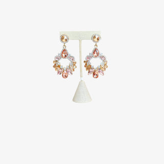 Blush and peach crystal chandelier statement earrings on gold-tone post 