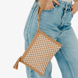 Woven Crossbody and Clutch Bag - Tan