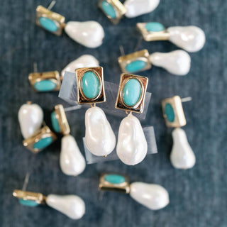 Turquoise and Pearl Drop Earrings