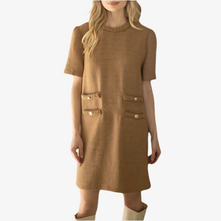 Evelyn Tweed Dress Camel Final Sale