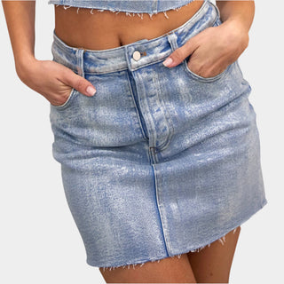 Metallic Denim Mini Skirt