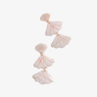 Pink shell drop earrings lightweight mermaid style tiered design front view