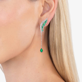 Fleet emerald crystal drop earrings with silver marquise details and dangling teardrop gemstones