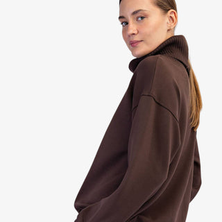 Modal Espresso Luxe Turtleneck in rich brown with ribbed neckline and relaxed fit
