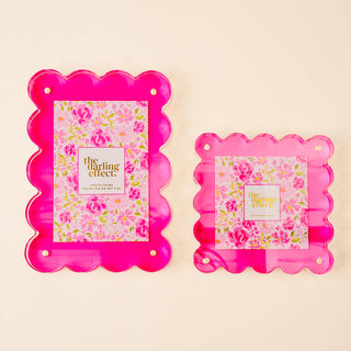 Rectangle Acrylic Frame in hot pink with scalloped edges and clear magnetic design