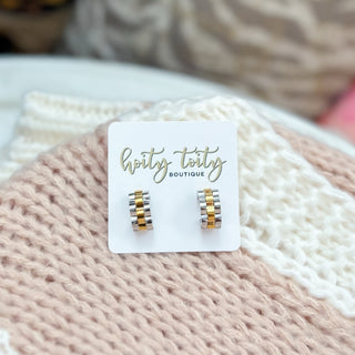 Rolly silver and gold watchband earrings 