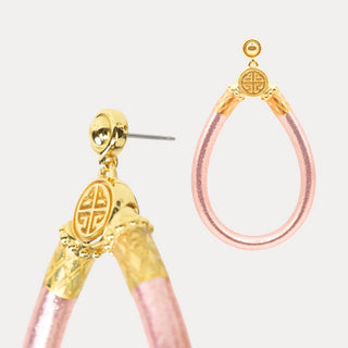 BudhaGirl Champagne All Weather Earrings blush champagne teardrop statement earrings with gold detail angled product view