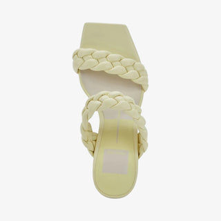 Paily Heels in light yellow with braided double straps and square open toe.
