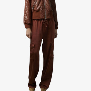 Melissa Nepton Miranda Pant in chestnut brown with straight-leg cargo silhouette and drawstring waist.