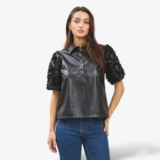 Black Vegan Leather Blouse
