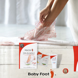 Baby Foot Spa Bundle with exfoliating foot peel booties, soak packets, and foot scrub

