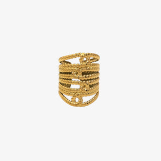 Adjustable gold stacked ring with textured open band design