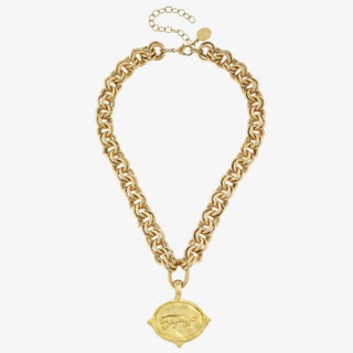 Susan Shaw gold tiger pendant necklace with textured chain front product view