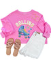 Roller Skate Sequin Sweatshirt Pink
