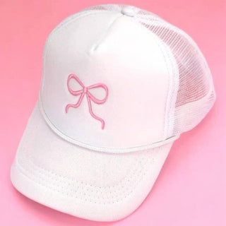 Ribbon Bow Trucker Hat White