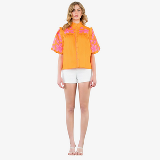 Flora Embroidered Top with pink floral embroidery