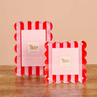 Peppermint Stripes Acrylic Frame with red scalloped edges and clear acrylic stripes