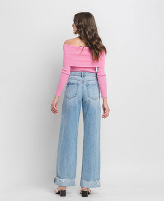 High Rise Cuff Baggy Jeans