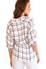 Stark X Ashley White Plaid V-Neck Top-Three Quarter Sleeves- 100% Cotton Gauze Womens Shirt