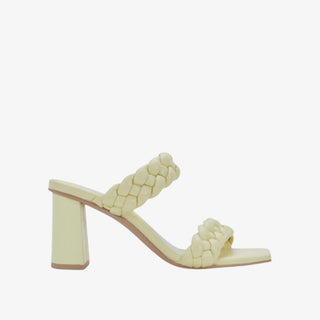 Paily Heels in light yellow with braided double straps and square open toe.