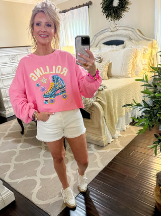 Roller Skate Sequin Sweatshirt Pink