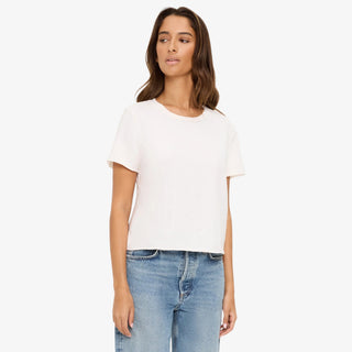 Michael Stars white crew neck t shirt relaxed fit short sleeve everyday basic front view