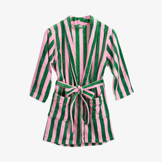 Felicity Stripe Robe in bold pink and green vertical stripes with belt and front pockets

