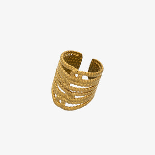 Adjustable gold stacked ring with textured open band design