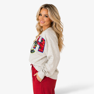 Queen of Sparkles Apple Teach Sweatshirt side profile colorful teach letters detail lifestyle view