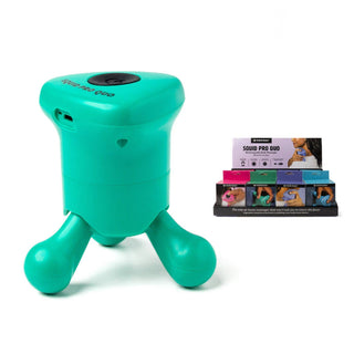 Turquoise exercise device with packaging on a white background