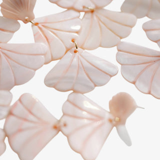 Pink shell drop earrings lightweight mermaid style tiered design front view