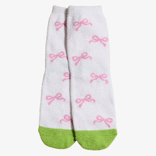 Holiday Green Monster Sock Set with pink and green fuzzy socks featuring festive Christmas designs