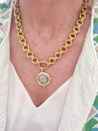 Gold and Silver Italian Intaglio Coin Necklace