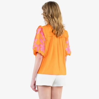 Flora Embroidered Top with pink floral embroidery