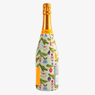 Bottle of wine with a colorful label on a white background