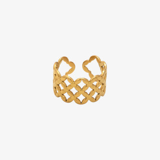 Gold woven crown adjustable statement ring with open back design